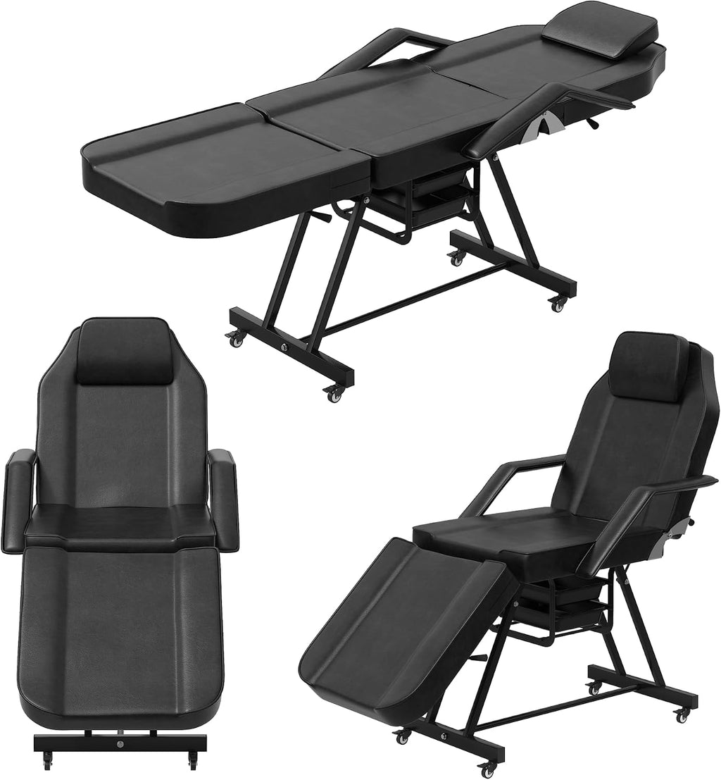 LOUVIXA Tattoo Chair, Adjustable Facial Chair 73 Inch Salon Bed with Hydraulic Stool for Professional Massage Beauty Spa (Black)