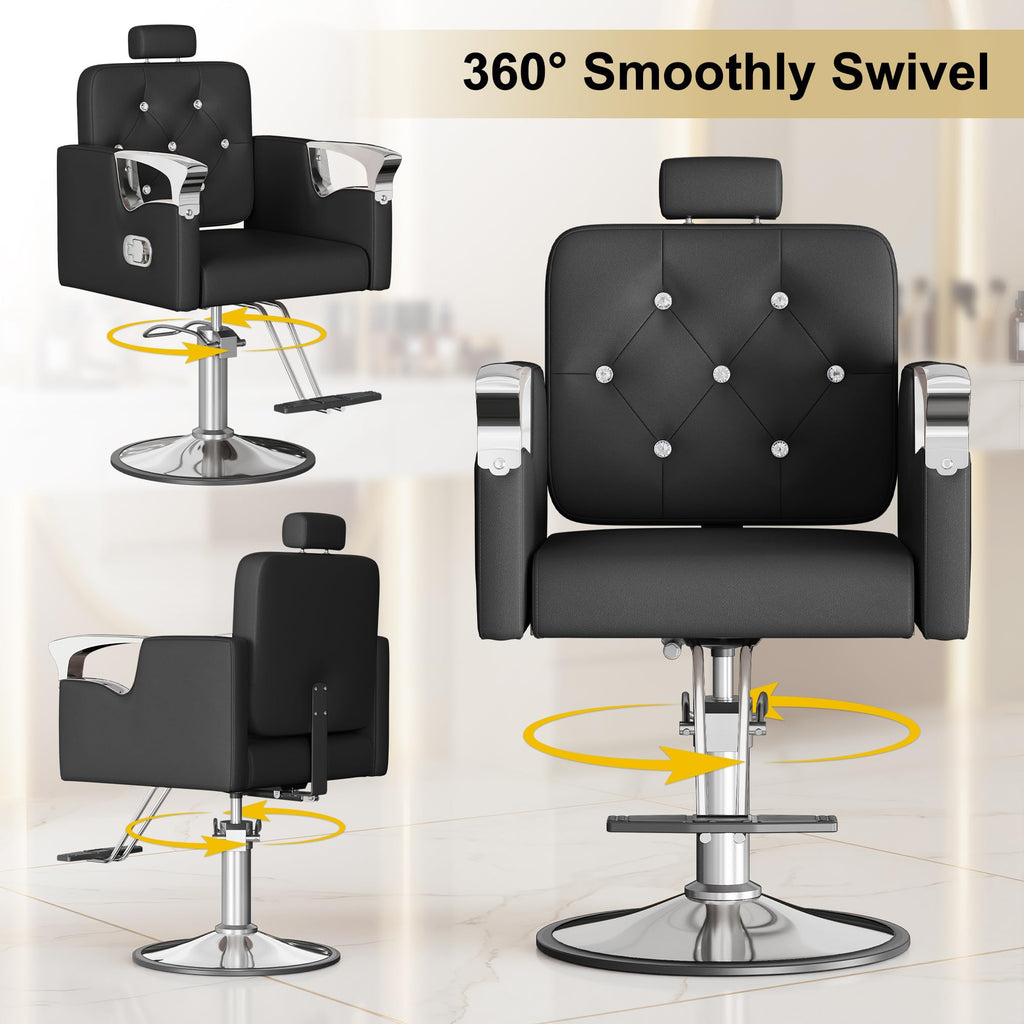 LOUVIXA Barber Chair Reclining, Salon Chairs for Hair Stylist, Height Adjustable Salon Styling Chair, Heavy Duty Barber Chairs, 360 Swivel Barbershop Chair (Rosa-Sliver, 330LBS)