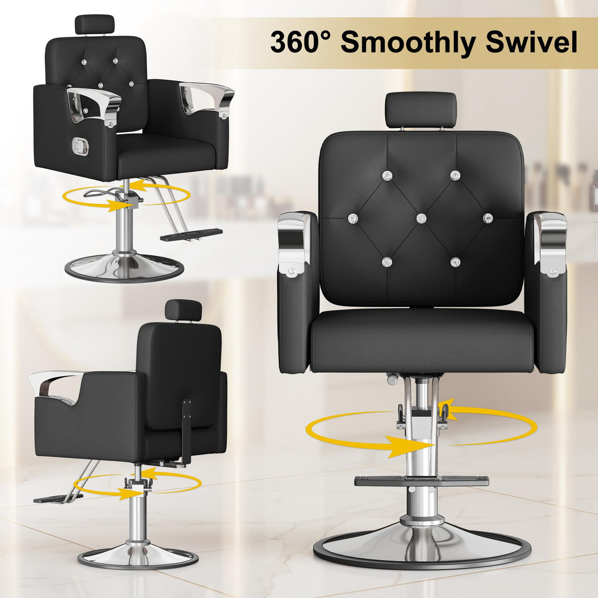 LOUVIXA Barber Chair Reclining, Salon Chairs for Hair Stylist, Height Adjustable Salon Styling Chair, Heavy Duty Barber Chairs, 360 Swivel Barbershop Chair (Rosa-Sliver, 330LBS)