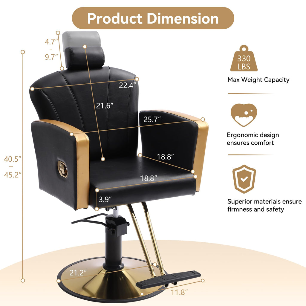 LOUVIXA Height Adjustable Salon Chair for Hair Sylist, Reclining Salon Hair Chairs, Hydraulic Barber Chair, 360 Degree Swivel Shampoo Chairset for Barbershop (Grey)