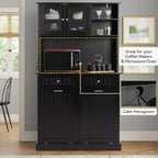 LOUVIXA 68.4" Kitchen Pantry Storage Cabinet, Freestanding Cupboard with Shelf, 2 Drawers and 1 Tilt Out Trash Cabinet, Tall Cabinets for Kitchen, Dinning Room, Living Room (White, Double Tilt)