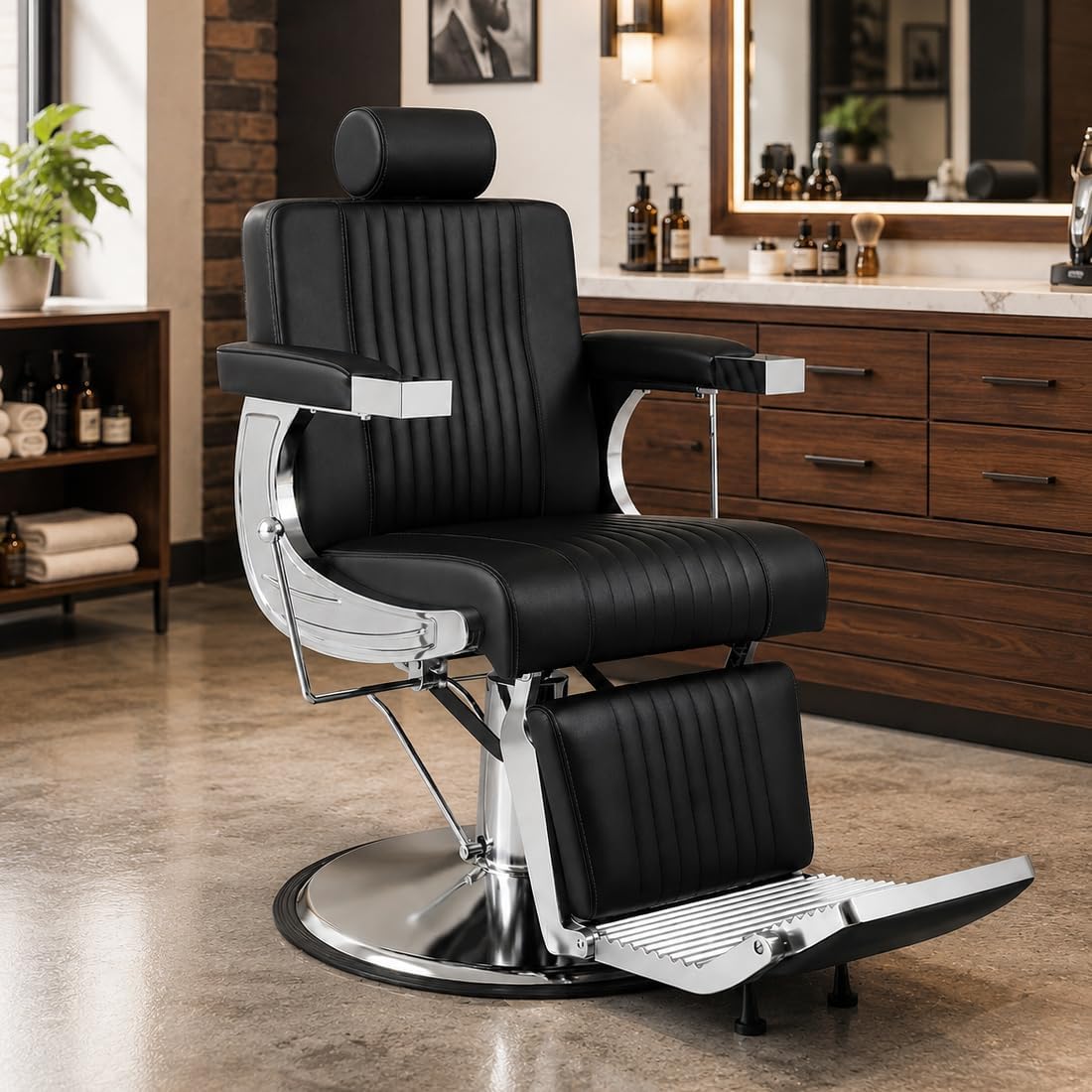 LOUVIXA Salon Chairs Barber Chairs for Barbershop, Reclining Salon Chairs for Hair Stylist, Professional 360 Swivel Barber Chair, Height Adjustable Hair Chair for Barbershop, Black