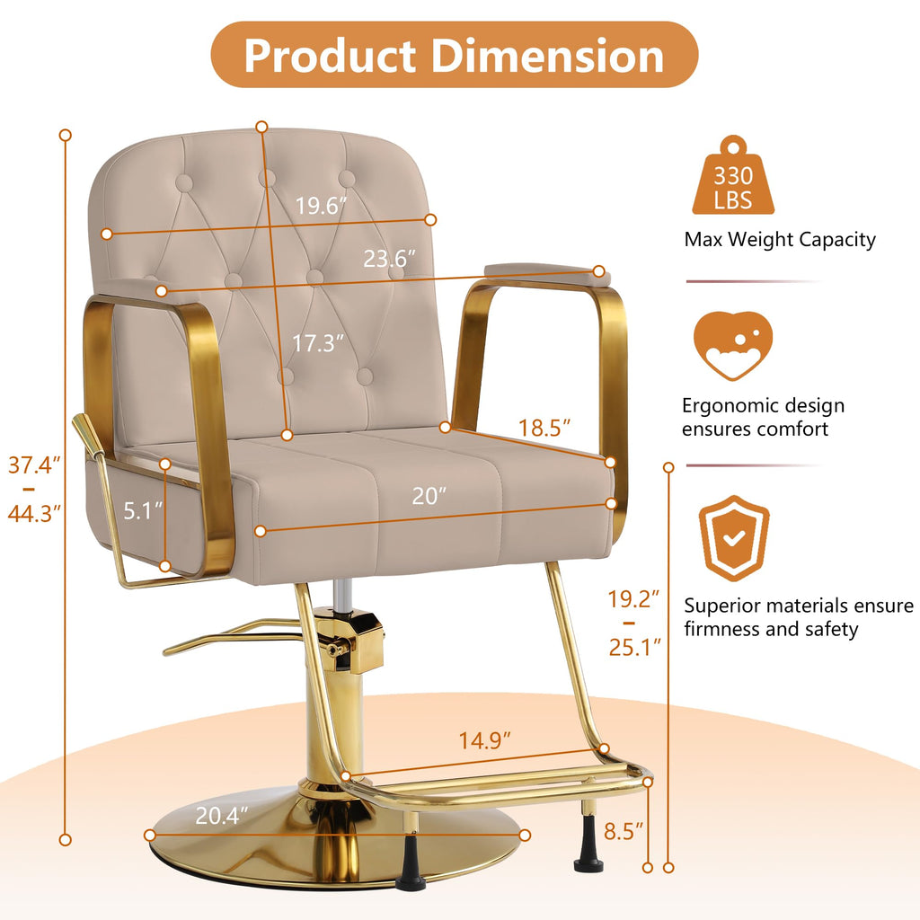 Barber Salon Chair for Hair Sylist, Hydraulic Salon Chairs with Headrest, Height Adjustable Barber Chairs, Reclining Barber Styling Chairs, 360 Degrees Rotation Shampoo Chair for Barbershop(White)