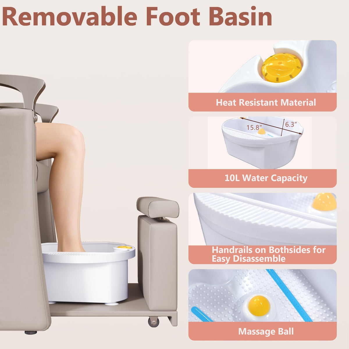 LOUVIXA Pedicure Station for Nail Tech, No Plumbing Pedicure Chair with Massage Pedicure Tub