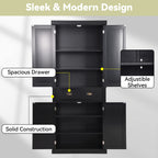 LOUVIXA 72" Kitchen Pantry Storage Cabinet, Freestanding Cupboard with 2 Cabinets, Drawer and Adjustable Shelves, Tall Storage Cabinet for Kitchen, Dinning Room, Living Room (White)