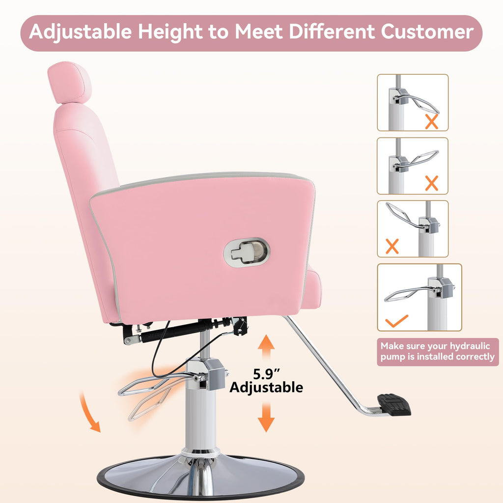 LOUVIXA Height Adjustable Salon Chair for Hair Sylist, Reclining Salon Hair Chairs, Hydraulic Barber Chair, 360 Degree Swivel Shampoo Chairset for Barbershop (Grey)