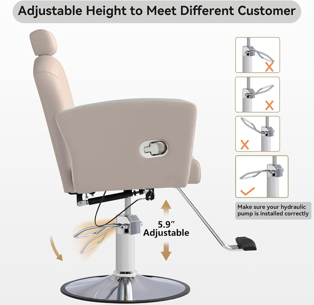 LOUVIXA Height Adjustable Salon Chair for Hair Sylist, Reclining Salon Hair Chairs, Hydraulic Barber Chair, 360 Degree Swivel Shampoo Chairset for Barbershop (Grey)