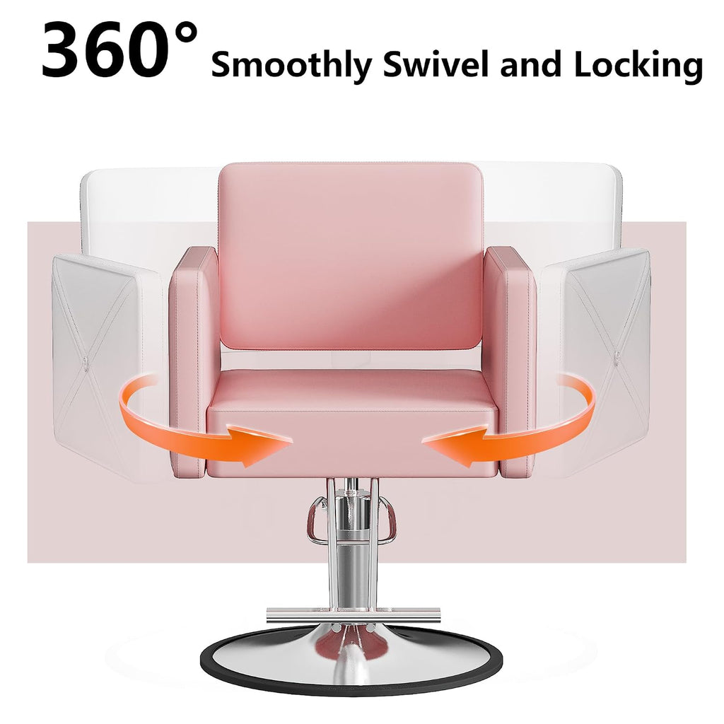 LOUVIXA Barber Salon Chairs for Hair Stylist, Height Adjustable Hydraulic Salon Chair, 360 Degrees Rotation, Multi-Function Shampoo Chair for Home Barbershop, Pink