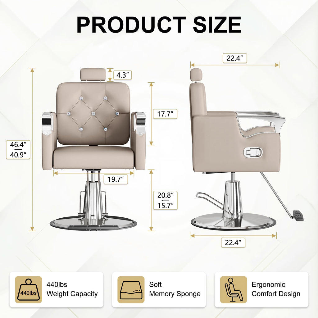 LOUVIXA Barber Chair Reclining, Salon Chairs for Hair Stylist, Height Adjustable Salon Styling Chair, Heavy Duty Barber Chairs, 360 Swivel Barbershop Chair (Rosa-Sliver, 330LBS)