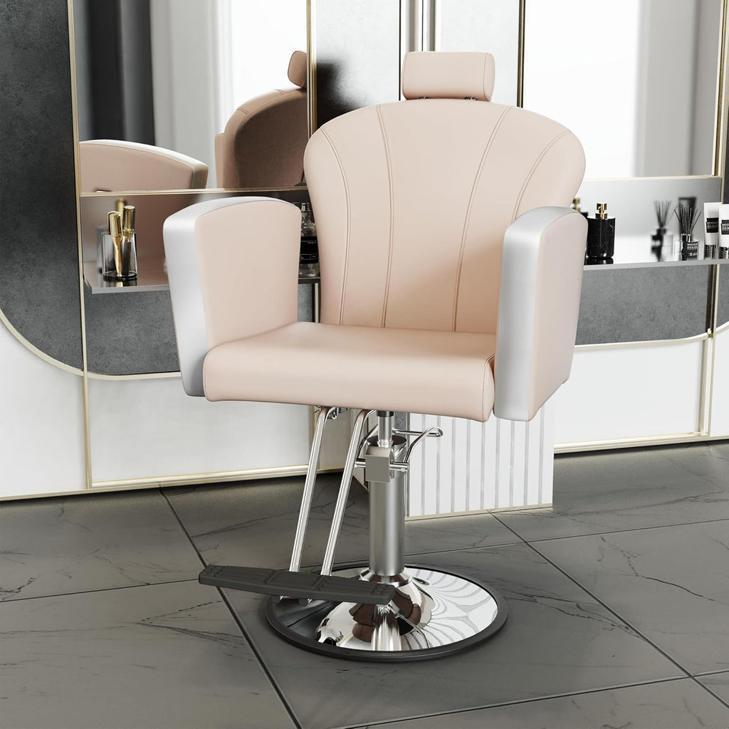 LOUVIXA Height Adjustable Salon Chair for Hair Sylist, Reclining Salon Hair Chairs, Hydraulic Barber Chair, 360 Degree Swivel Shampoo Chairset for Barbershop (Grey)