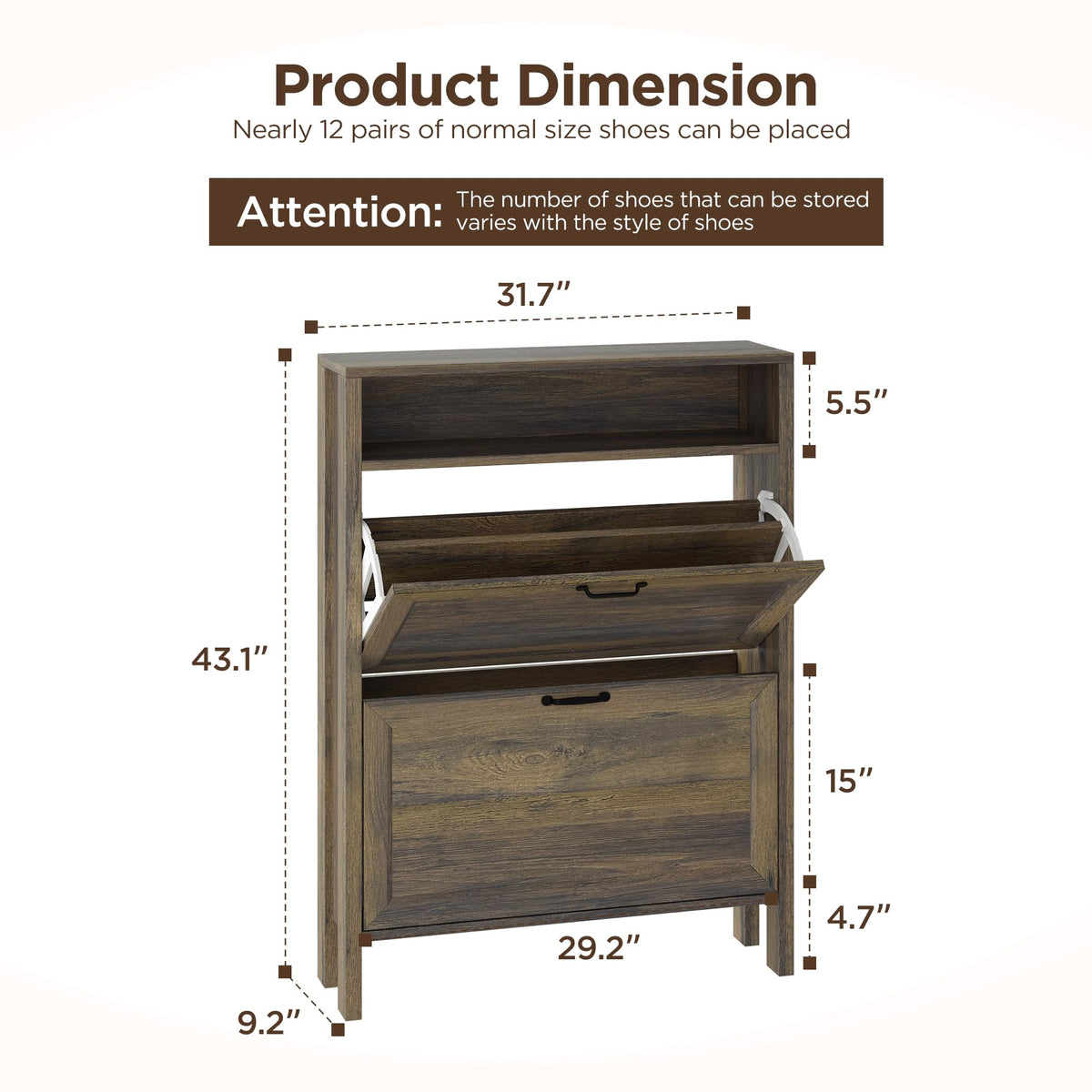 LOUVIXA Shoe Cabinet with 4 Flip Drawers, Narrow Shoe Storage Cabinet, Freestanding Shoe Cabinet Organizer, Hidden Shoe Rack Cabinet for Entryway, Hallway (4-Drawers, Brown/4-drawers)