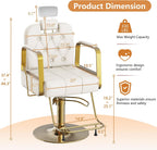 Barber Salon Chair for Hair Sylist, Hydraulic Salon Chairs with Headrest, Height Adjustable Barber Chairs, Reclining Barber Styling Chairs, 360 Degrees Rotation Shampoo Chair for Barbershop(White)