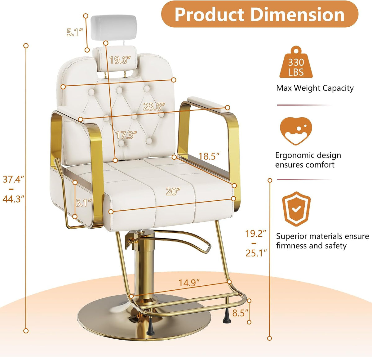Barber Salon Chair for Hair Sylist, Hydraulic Salon Chairs with Headrest, Height Adjustable Barber Chairs, Reclining Barber Styling Chairs, 360 Degrees Rotation Shampoo Chair for Barbershop(White)