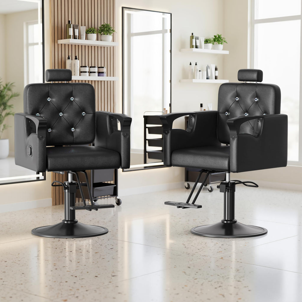 LOUVIXA Barber Chair Reclining, Salon Chairs for Hair Stylist, Height Adjustable Salon Styling Chair, Heavy Duty Barber Chairs, 360 Swivel Barbershop Chair (Rosa-Sliver, 330LBS)
