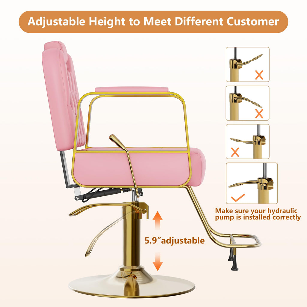Barber Salon Chair for Hair Sylist, Hydraulic Salon Chairs with Headrest, Height Adjustable Barber Chairs, Reclining Barber Styling Chairs, 360 Degrees Rotation Shampoo Chair for Barbershop(White)
