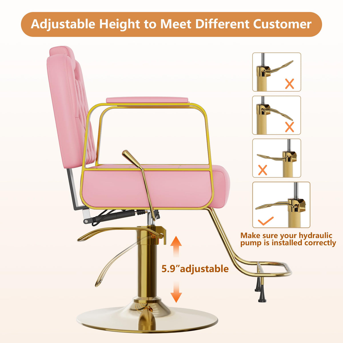 Barber Salon Chair for Hair Sylist, Hydraulic Salon Chairs with Headrest, Height Adjustable Barber Chairs, Reclining Barber Styling Chairs, 360 Degrees Rotation Shampoo Chair for Barbershop(White)
