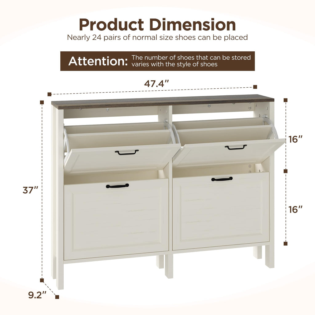 LOUVIXA Shoe Cabinet with 4 Flip Drawers, Narrow Shoe Storage Cabinet, Freestanding Shoe Cabinet Organizer, Hidden Shoe Rack Cabinet for Entryway, Hallway (4-Drawers, Brown/4-drawers)