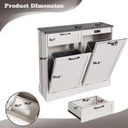 LOUVIXA Double Tilt Out Trash Cabinet, Kitchen Island with Trash Storage, Trashcan Cabinet for Kitchens, Wood Cabinet with Trash Can Pull Out, Dog Proof Trash Can (Off White, 20 Gal)