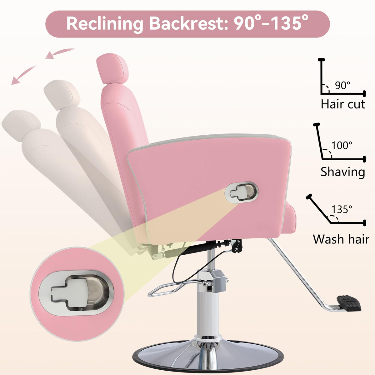 LOUVIXA Height Adjustable Salon Chair for Hair Sylist, Reclining Salon Hair Chairs, Hydraulic Barber Chair, 360 Degree Swivel Shampoo Chairset for Barbershop (Grey)
