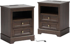 LOUVIXA Nightstand with Charging Station, Farmhouse Night Stand with 2 Drawers, Bedside Cabinet for Bedroom, End Table Side Table with Storage (1, White)