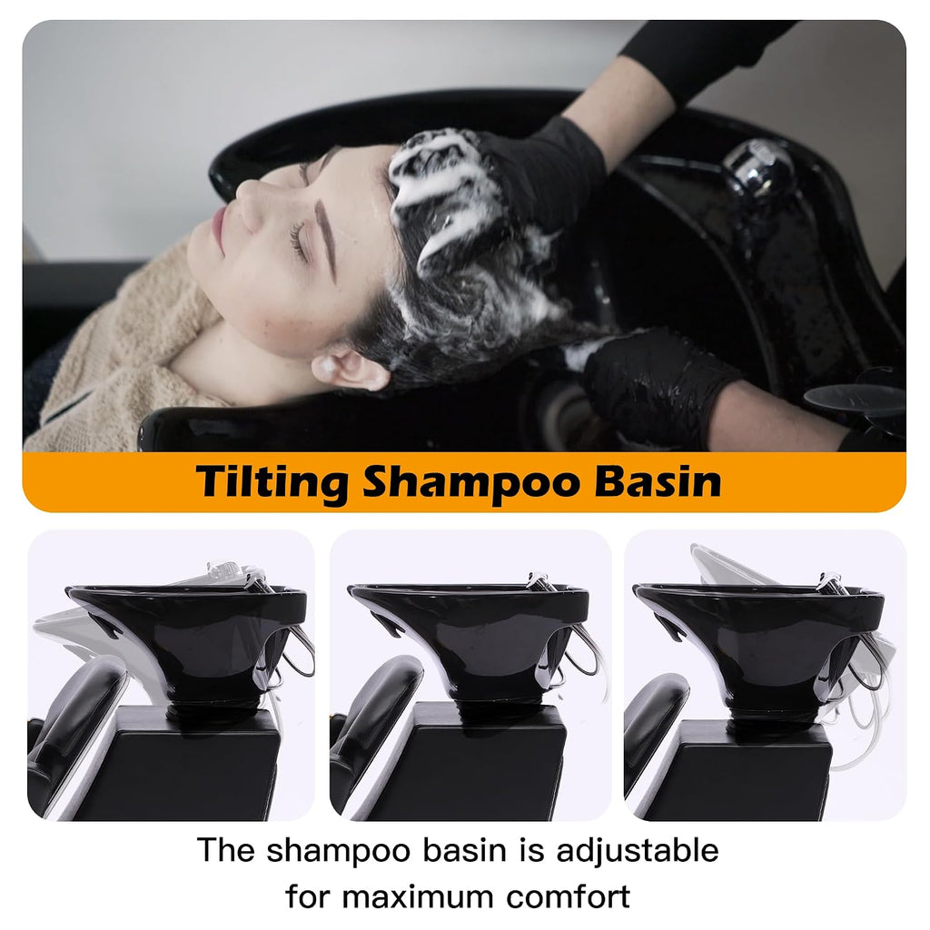 Shampoo Stations for Salon, Backwash Chair with Ceramic Bowl, Backwash Shampoo Unit, Sink Chair Station, Hair Washing Station for Barbershop