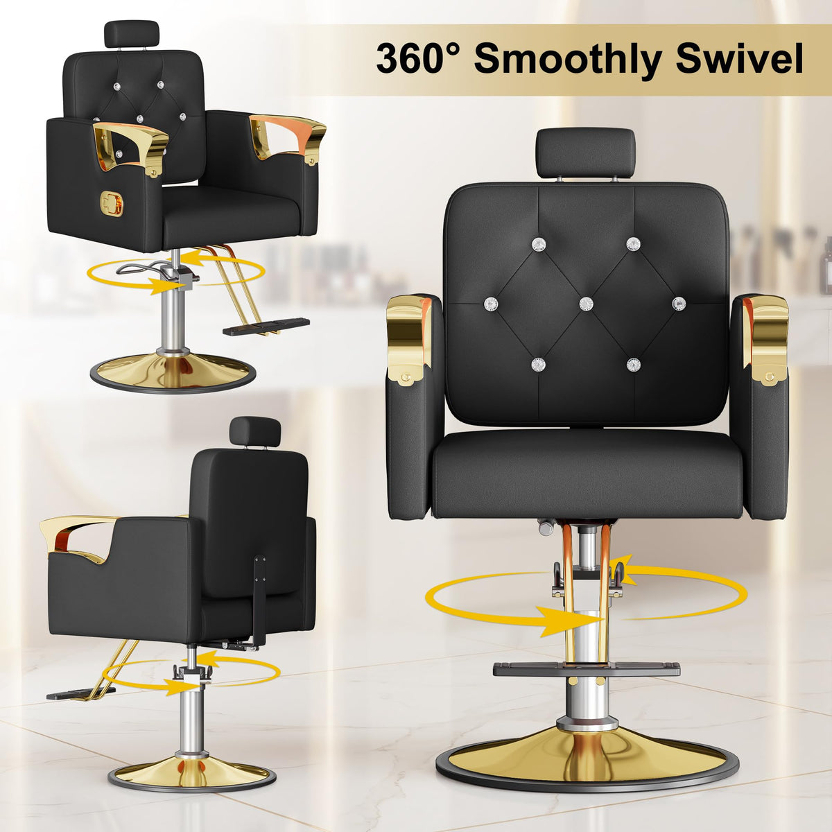 LOUVIXA Barber Chair Reclining, Salon Chairs for Hair Stylist, Height Adjustable Salon Styling Chair, Heavy Duty Barber Chairs, 360 Swivel Barbershop Chair (Rosa-Sliver, 330LBS)