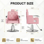 LOUVIXA Barber Chair Reclining, Salon Chairs for Hair Stylist, Height Adjustable Salon Styling Chair, Heavy Duty Barber Chairs, 360 Swivel Barbershop Chair (Rosa-Sliver, 330LBS)