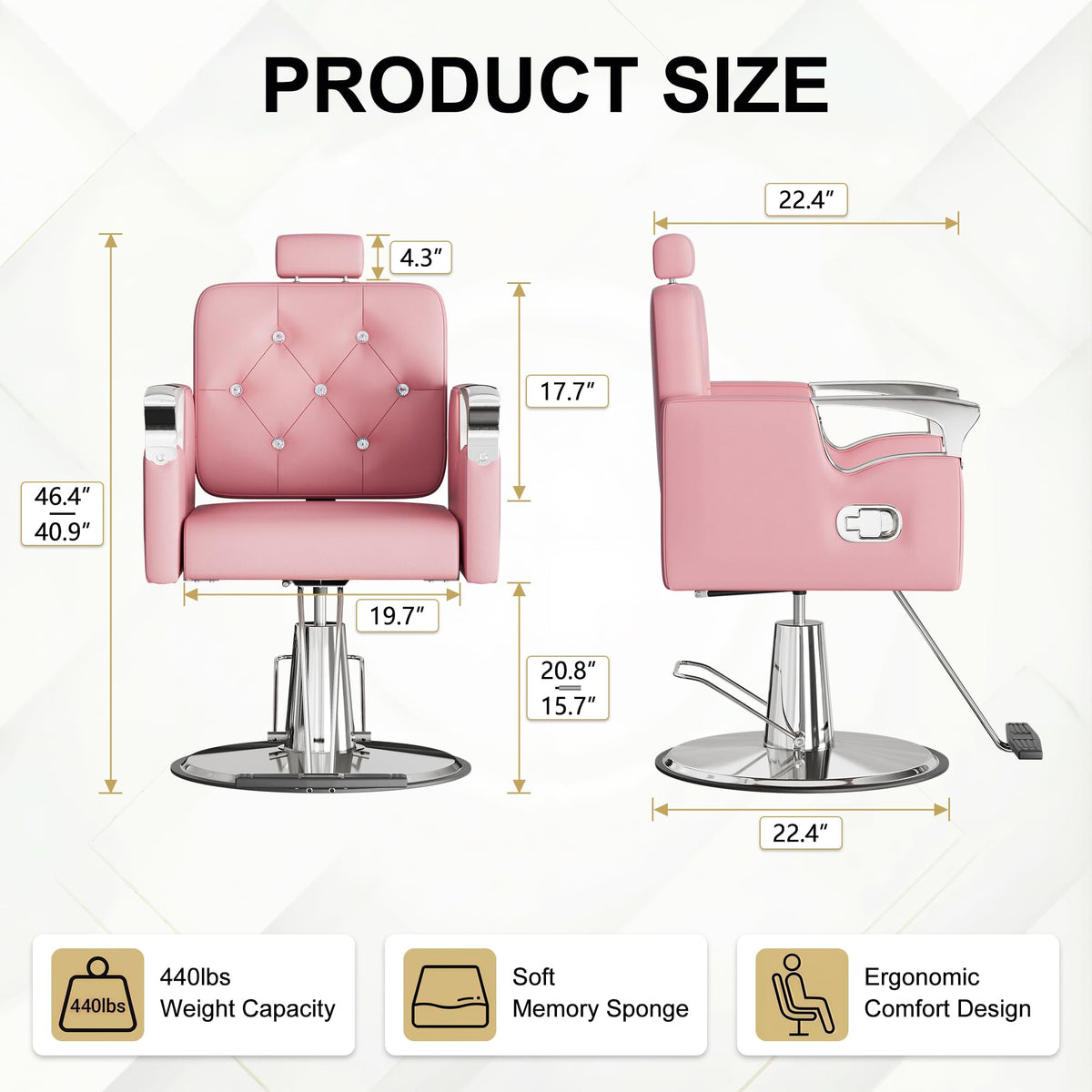 LOUVIXA Barber Chair Reclining, Salon Chairs for Hair Stylist, Height Adjustable Salon Styling Chair, Heavy Duty Barber Chairs, 360 Swivel Barbershop Chair (Rosa-Sliver, 330LBS)