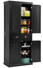 LOUVIXA 72" Kitchen Pantry Storage Cabinet, Freestanding Cupboard with 2 Cabinets, Drawer and Adjustable Shelves, Tall Storage Cabinet for Kitchen, Dinning Room, Living Room (White)