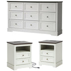 LOUVIXA Farmhouse Bedroom Sets of 3, Including 9 Drawer Dresser, Nightstand Set of 2 with Charging Station (Grey Sets)