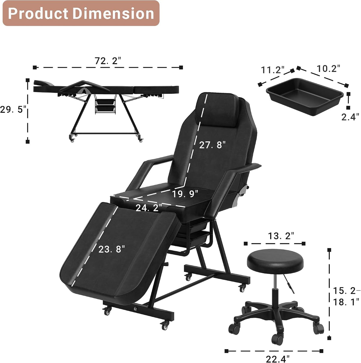 LOUVIXA Tattoo Chair, Adjustable Facial Chair 73 Inch Salon Bed with Hydraulic Stool for Professional Massage Beauty Spa (Black)