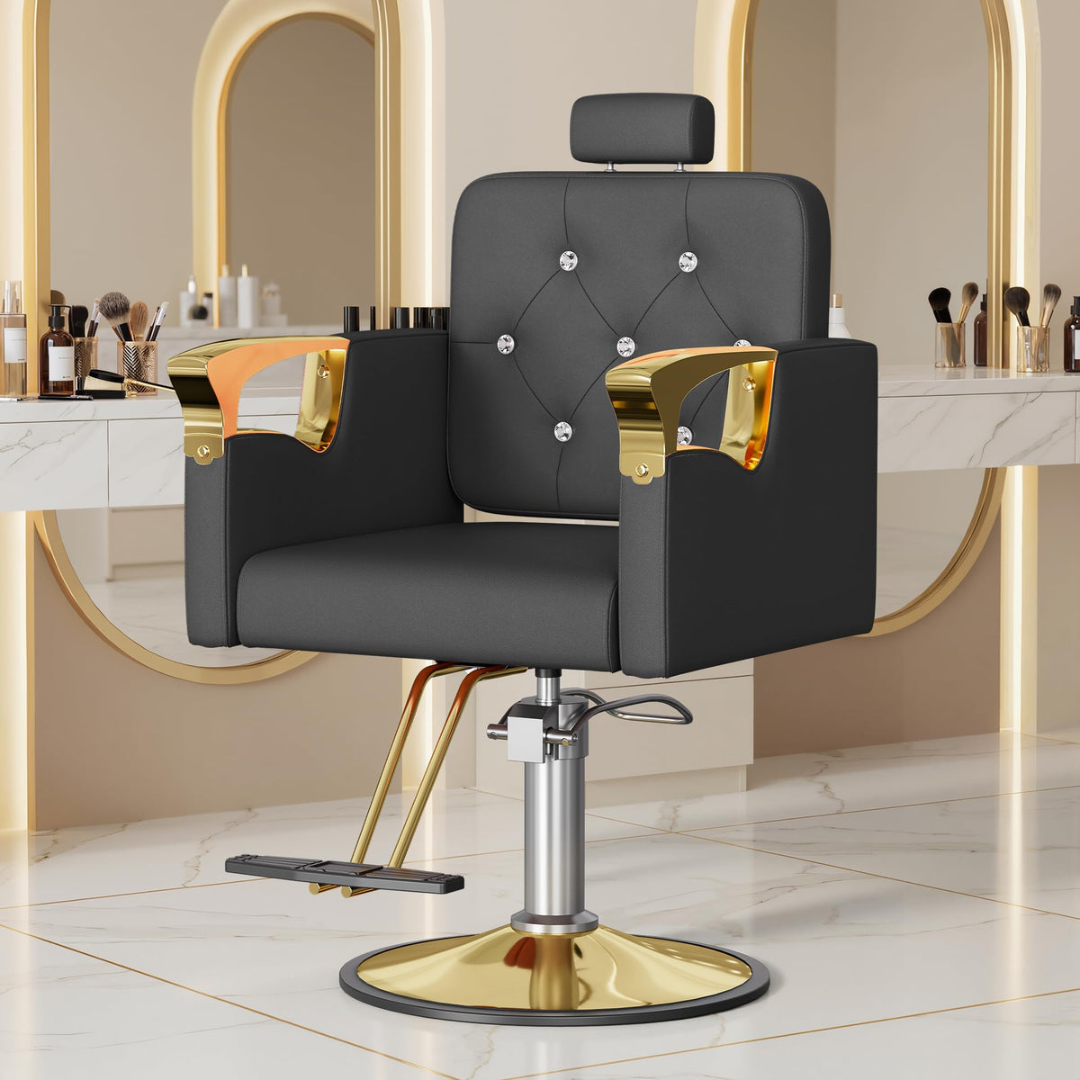 LOUVIXA Barber Chair Reclining, Salon Chairs for Hair Stylist, Height Adjustable Salon Styling Chair, Heavy Duty Barber Chairs, 360 Swivel Barbershop Chair (Rosa-Sliver, 330LBS)