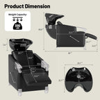 LOUVIXA Shampoo Stations for Salons, Shampoo Bowl and Chair with Tilting Porcelain Bowl and Adjustable Footrest, Black