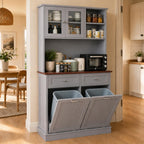 68.4" Kitchen Pantry Storage Cabinet, Freestanding Cupboard with Shelf, 2 Drawers and 2 Tilt Out Trash Cabinet, Tall Cabinets for Kitchen, Dinning Room, Living Room (Elegant Grey, Double Tilt)