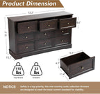 LOUVIXA Farmhouse Bedroom Sets of 4, Including 9 Drawer Dresser, 5 Drawer Dressers and Nightstand Set of 2 with Charging Station (Brown Sets, 4 Pieces)