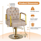 Barber Salon Chair for Hair Sylist, Hydraulic Salon Chairs with Headrest, Height Adjustable Barber Chairs, Reclining Barber Styling Chairs, 360 Degrees Rotation Shampoo Chair for Barbershop(White)