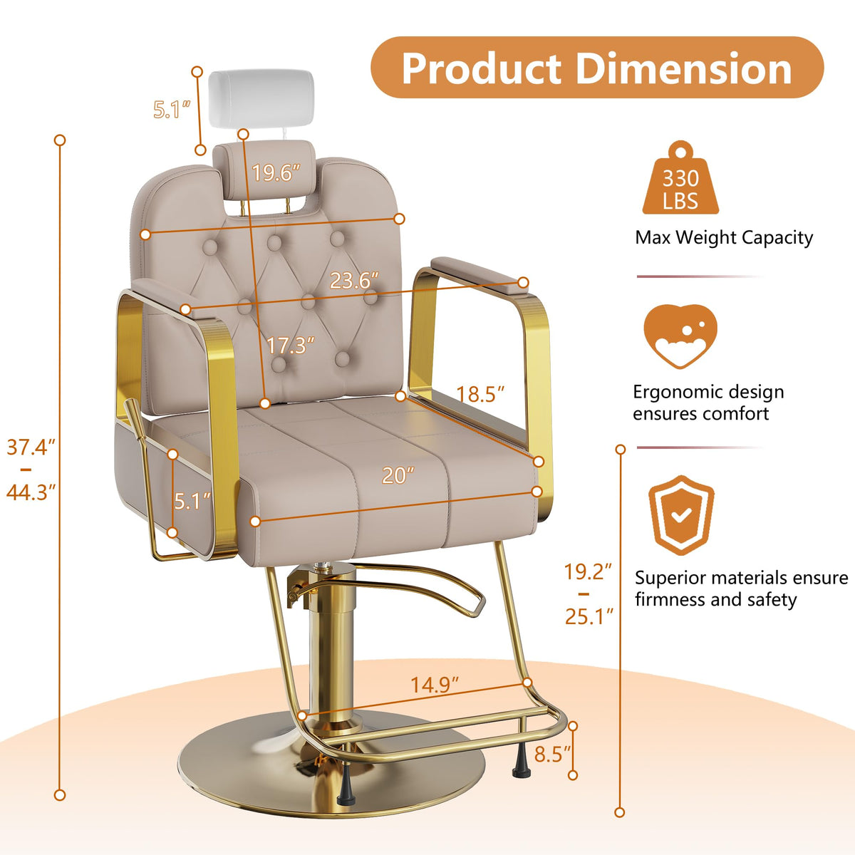 Barber Salon Chair for Hair Sylist, Hydraulic Salon Chairs with Headrest, Height Adjustable Barber Chairs, Reclining Barber Styling Chairs, 360 Degrees Rotation Shampoo Chair for Barbershop(White)