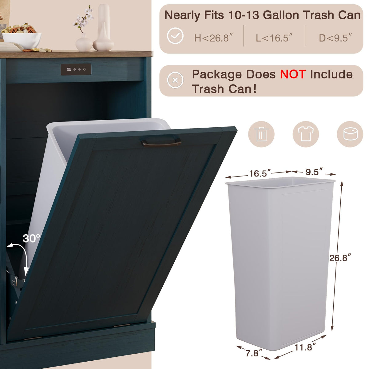 LOUVIXA Double Tilt Out Trash Cabinet, Kitchen Island with Trash Storage, Trashcan Cabinet for Kitchens, Wood Cabinet with Trash Can Pull Out, Dog Proof Trash Can (Off White, 20 Gal)