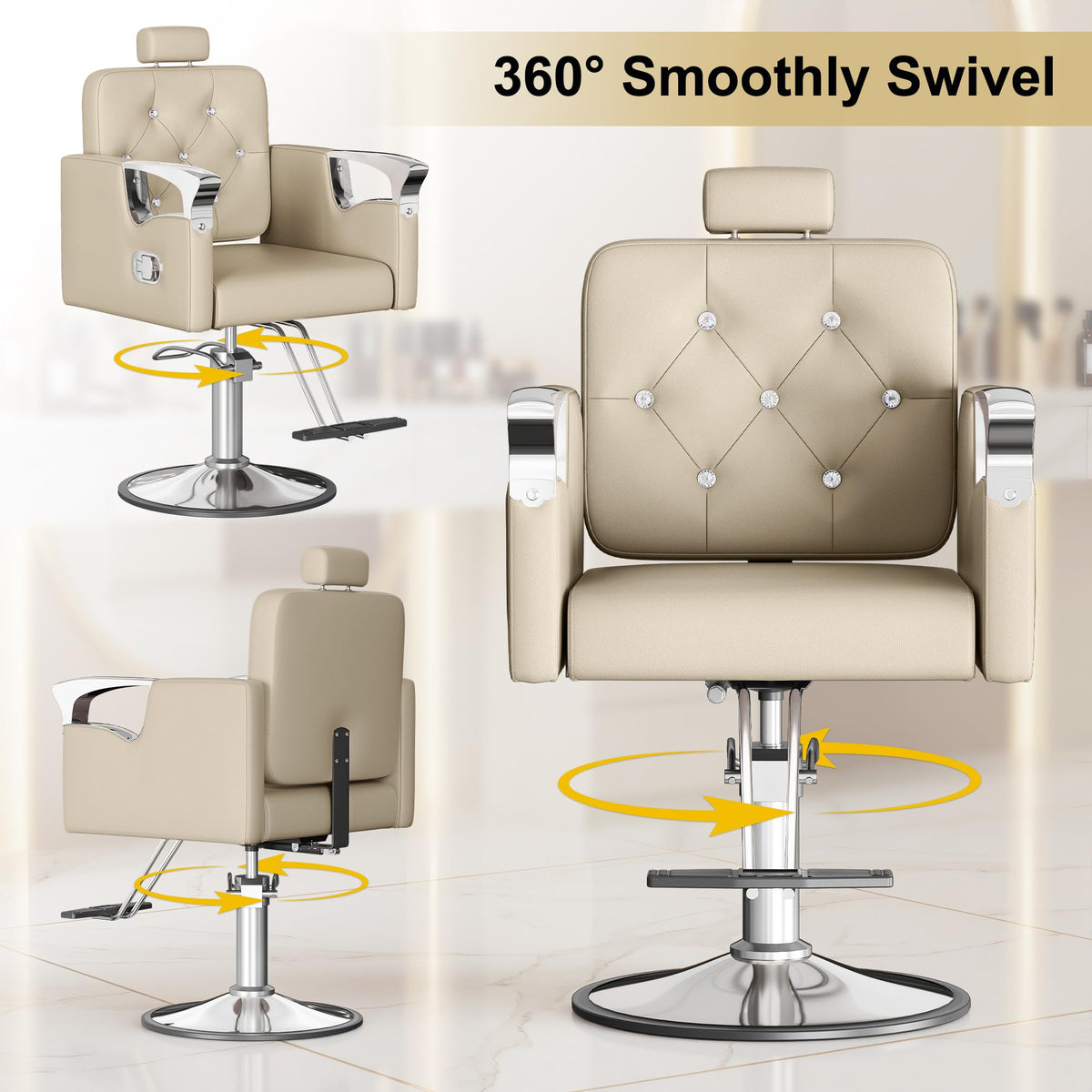 LOUVIXA Barber Chair Reclining, Salon Chairs for Hair Stylist, Height Adjustable Salon Styling Chair, Heavy Duty Barber Chairs, 360 Swivel Barbershop Chair (Rosa-Sliver, 330LBS)
