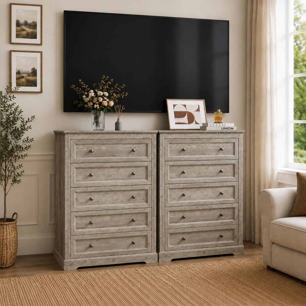 LOUVIXA Farmhouse Dresser 9 Drawer, Bedroom Chest of Drawers, Dressers with 9 Drawers, Wooden Dressers for Bedroom, Living Room, Tv Stand, Entryway(Rustic Yellow)