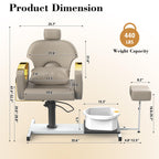 LOUVIXA Pedicure Station No Plumbing, Hydraulic Pedicure Chair for Nail Tech, Height Adjustable Reclining Pedicure Station Unit, with Massage Foot Bath (Cream White-Pillow)