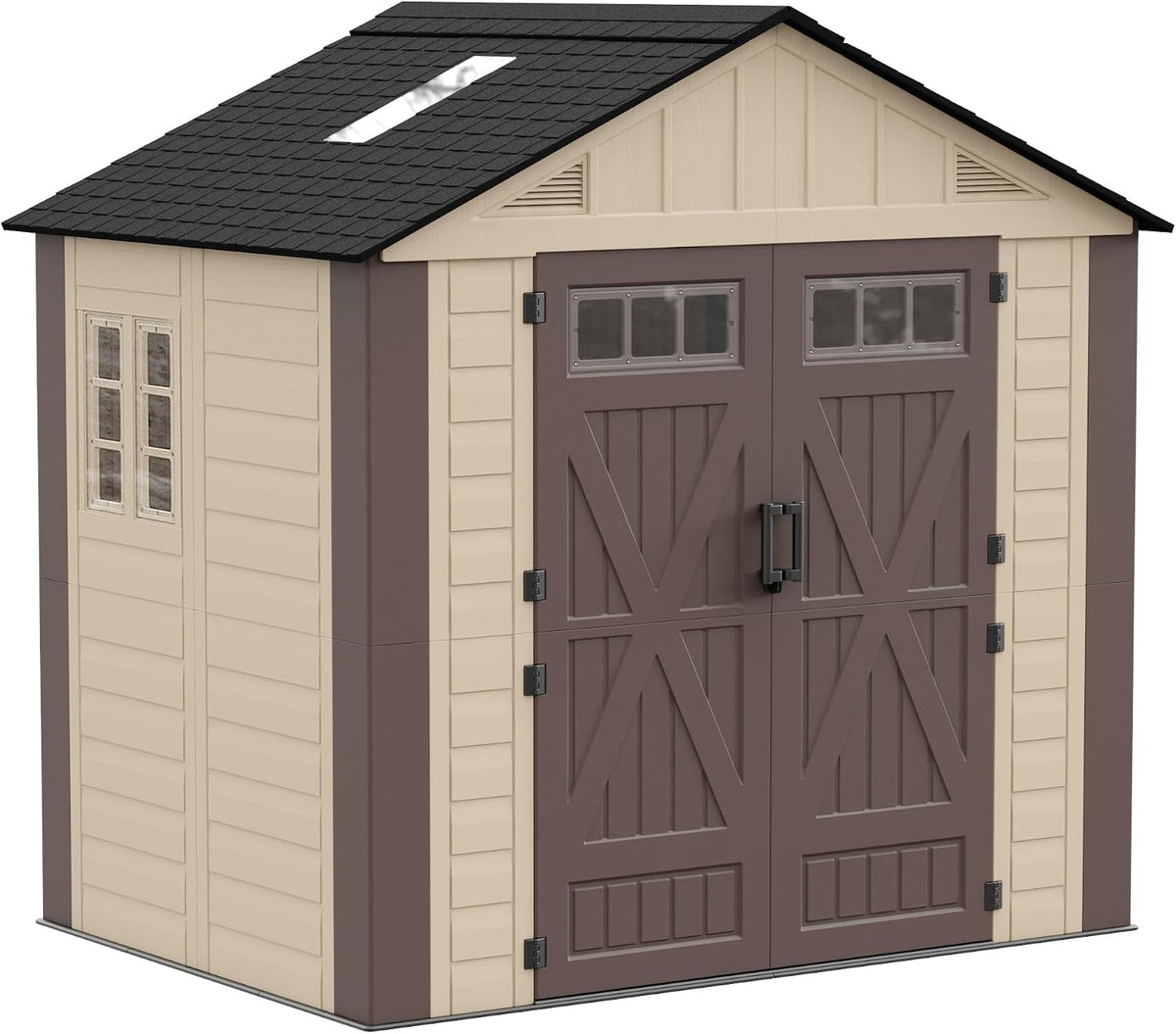 8x6 Resin Shed with Floor, Plastic Storage Shed with Window, Outside Storage Sheds with Lockable Door, Vents for Backyard, Garden, Lawn (8FTx6FT)