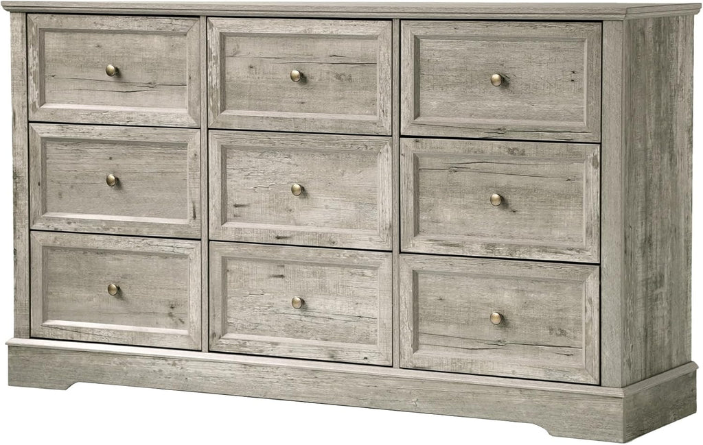LOUVIXA Farmhouse Dresser 9 Drawer, Bedroom Chest of Drawers, Dressers with 9 Drawers, Wooden Dressers for Bedroom, Living Room, Tv Stand, Entryway(Rustic Yellow)