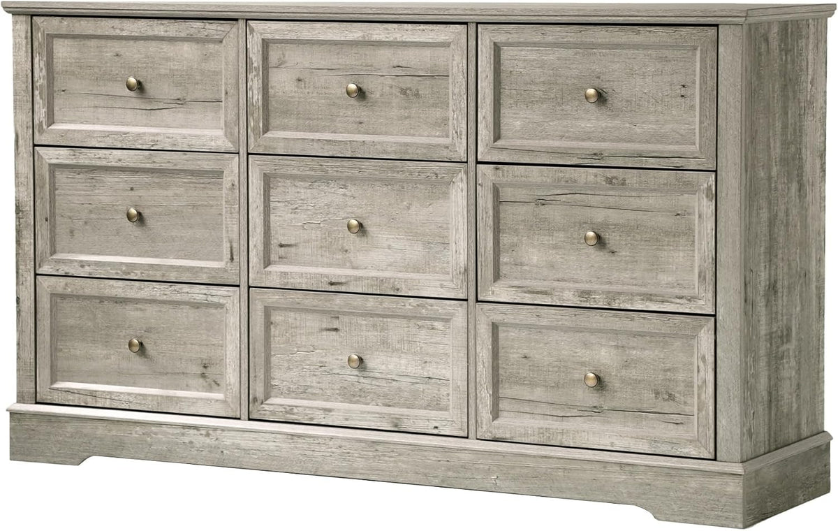 LOUVIXA Farmhouse Dresser 9 Drawer, Bedroom Chest of Drawers, Dressers with 9 Drawers, Wooden Dressers for Bedroom, Living Room, Tv Stand, Entryway(Rustic Yellow)