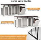 71" Large Dog Crate Furniture for 2 Dogs, Wooden Dog Kennel with Drawer, Furniture Style Dog Crates, Decorative Dog Crate with Tilt Out Trash Cabinet, Divider and Sliding Barn Door (White)