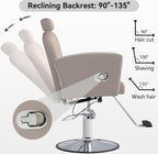 LOUVIXA Height Adjustable Salon Chair for Hair Sylist, Reclining Salon Hair Chairs, Hydraulic Barber Chair, 360 Degree Swivel Shampoo Chairset for Barbershop (Grey)