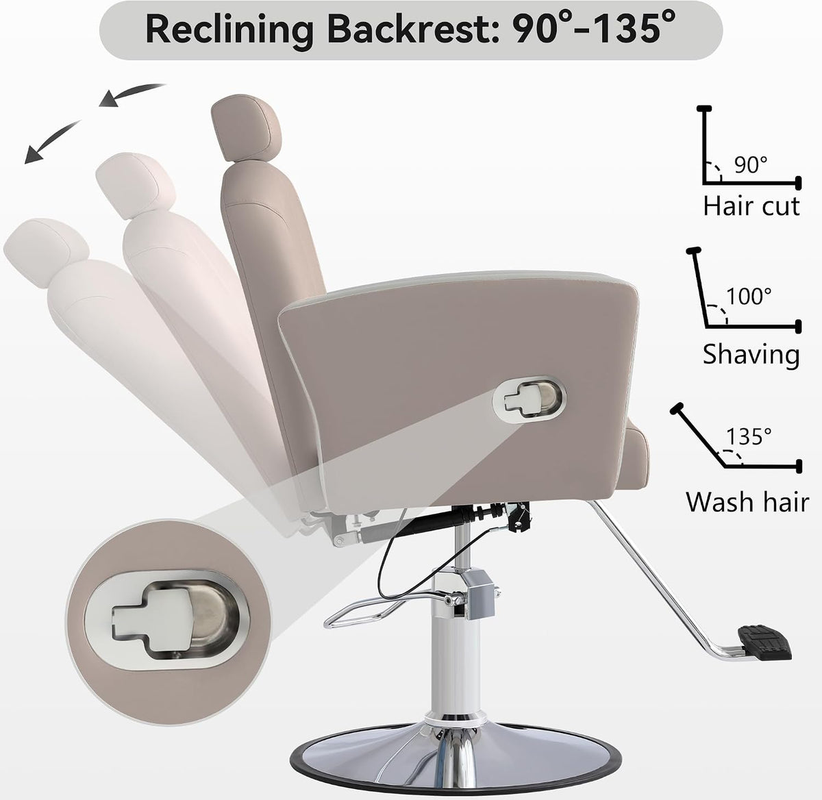 LOUVIXA Height Adjustable Salon Chair for Hair Sylist, Reclining Salon Hair Chairs, Hydraulic Barber Chair, 360 Degree Swivel Shampoo Chairset for Barbershop (Grey)