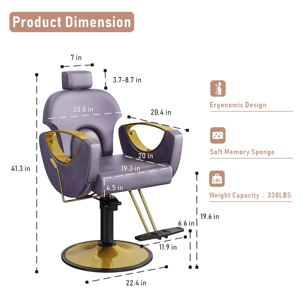 LOUVIXA Barber Chair for Hair Stylist, Height Adjustable Hydraulic Hair Reclining Salon Chair, 360 Degrees Rotation, Multi-Function Shampoo Chair for Salon Barbershop (Grey)