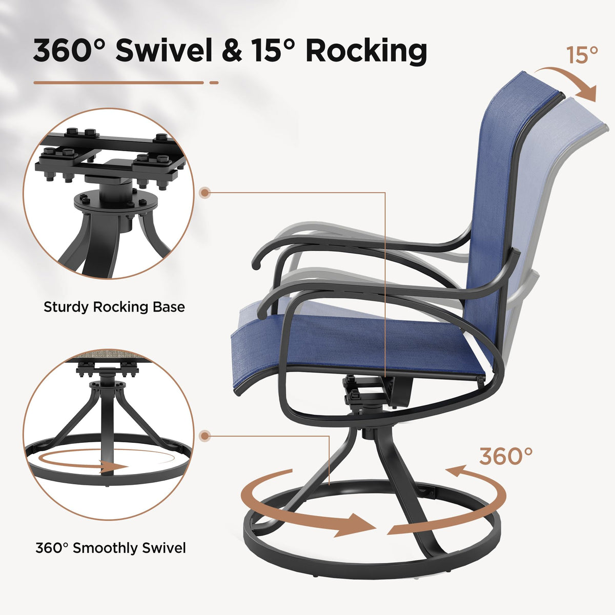 LOUVIXA Patio Swivel Chair Set of 8, All-Weather Patio Swivel Rocking Chair, High Back Patio Dining Chairs for Backyard, Porch, Lawn, Garden(8, Navy Blue)