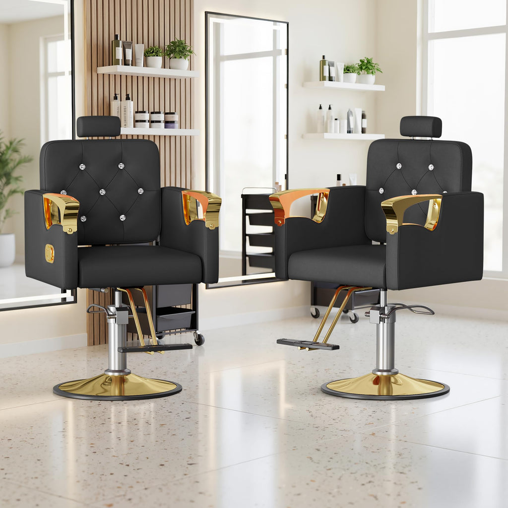 LOUVIXA Barber Chair Reclining, Salon Chairs for Hair Stylist, Height Adjustable Salon Styling Chair, Heavy Duty Barber Chairs, 360 Swivel Barbershop Chair (Rosa-Sliver, 330LBS)